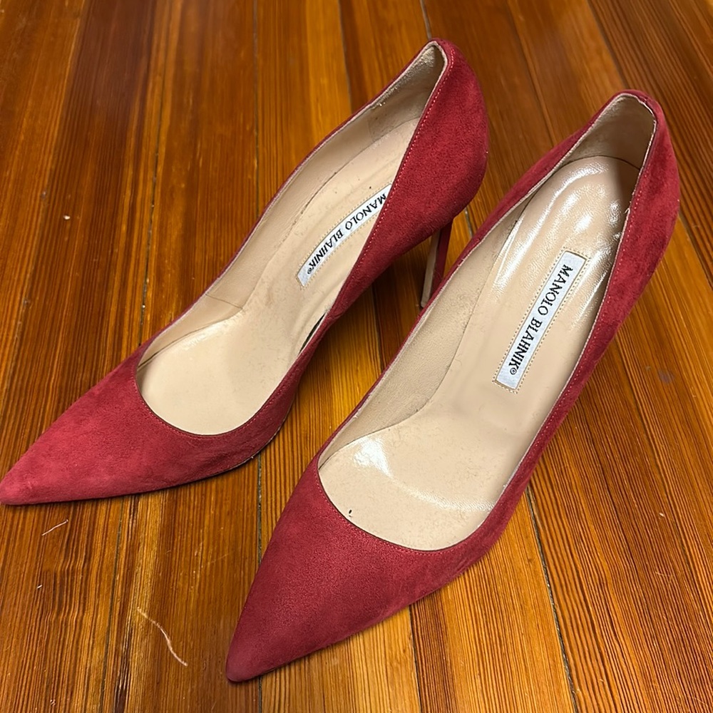 Manila Blahnik pink suede stilletos.